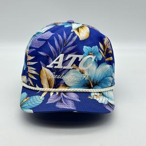 Vintage San Sun Rope Hat Cap Snap Back Blue Hawaiian Colorful Tropical Floral